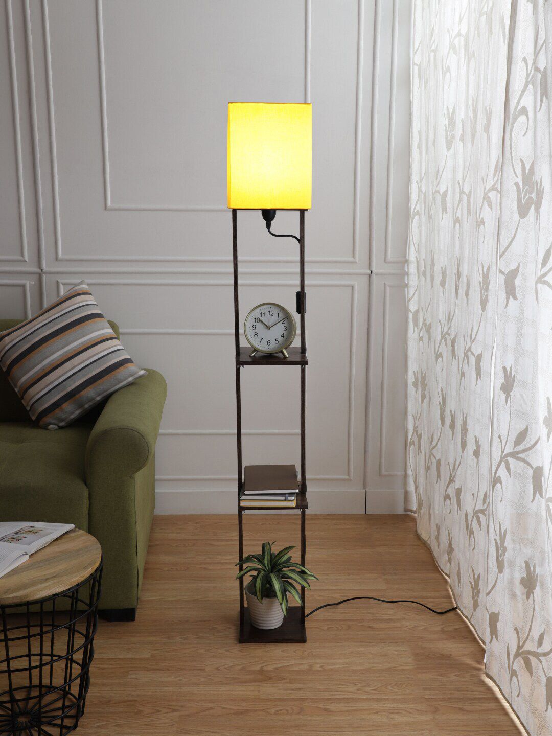 SANDED EDGE Black & Yellow Solid Contemporary Floor Lamp with Shade Price in India