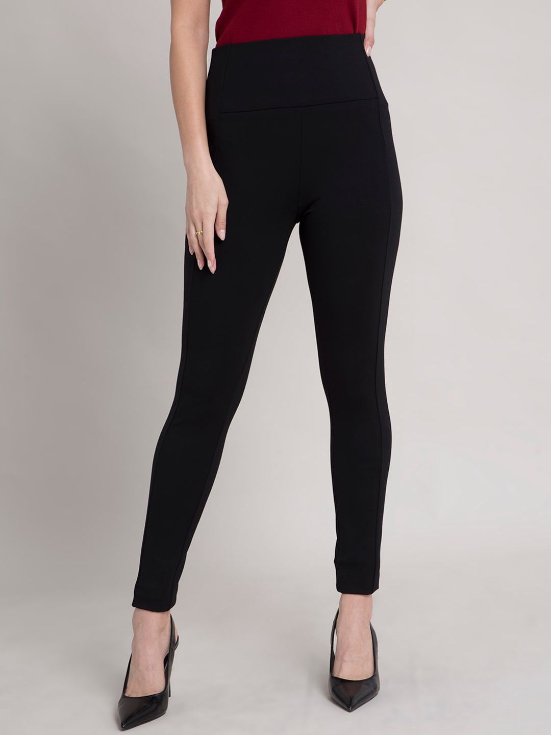 FableStreet Women Black Skinny Fit High-Rise Trousers Price in India