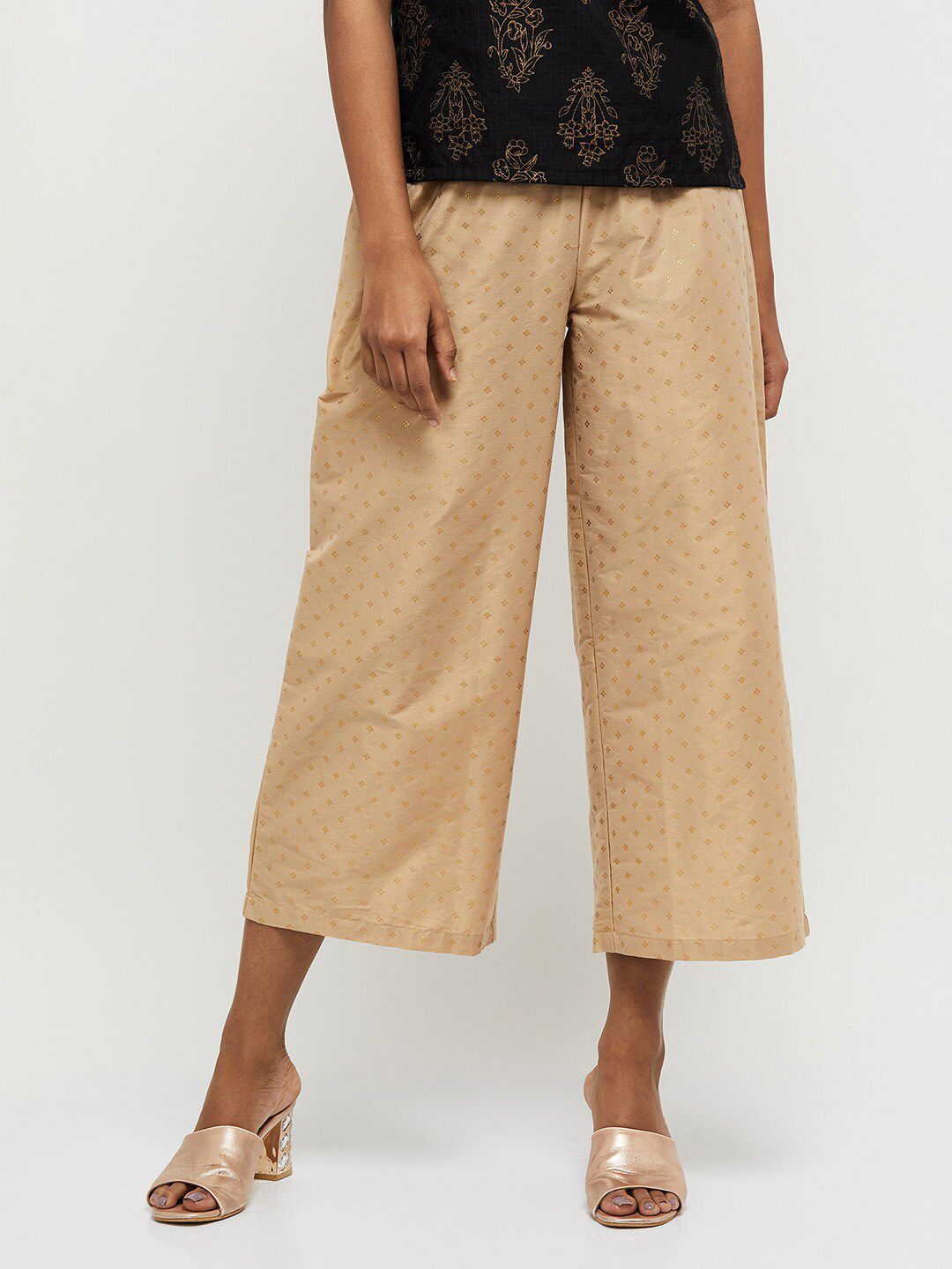 max Women Gold-Toned Printed Cropped Palazzos