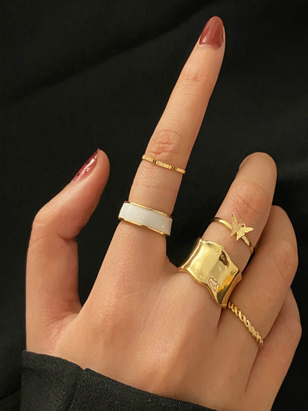 Shining Diva Fashion Set Of 5 Gold-Plated Finger Ring Price in India