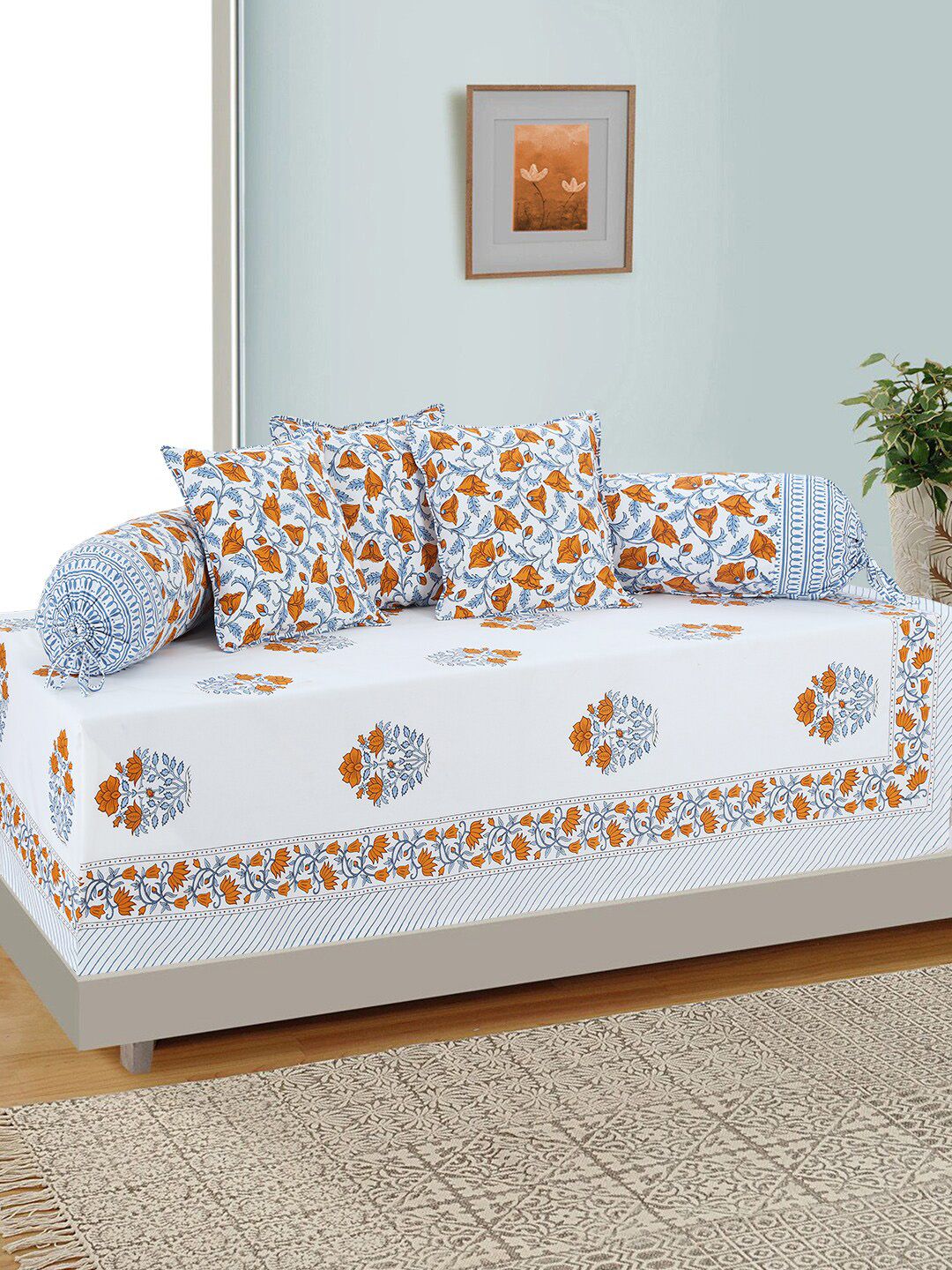 Salona Bichona Set Of 6 Brown & White Printed Pure Cotton 144 TC Single Bedsheet With Bolster & Cushion Covers Price in India