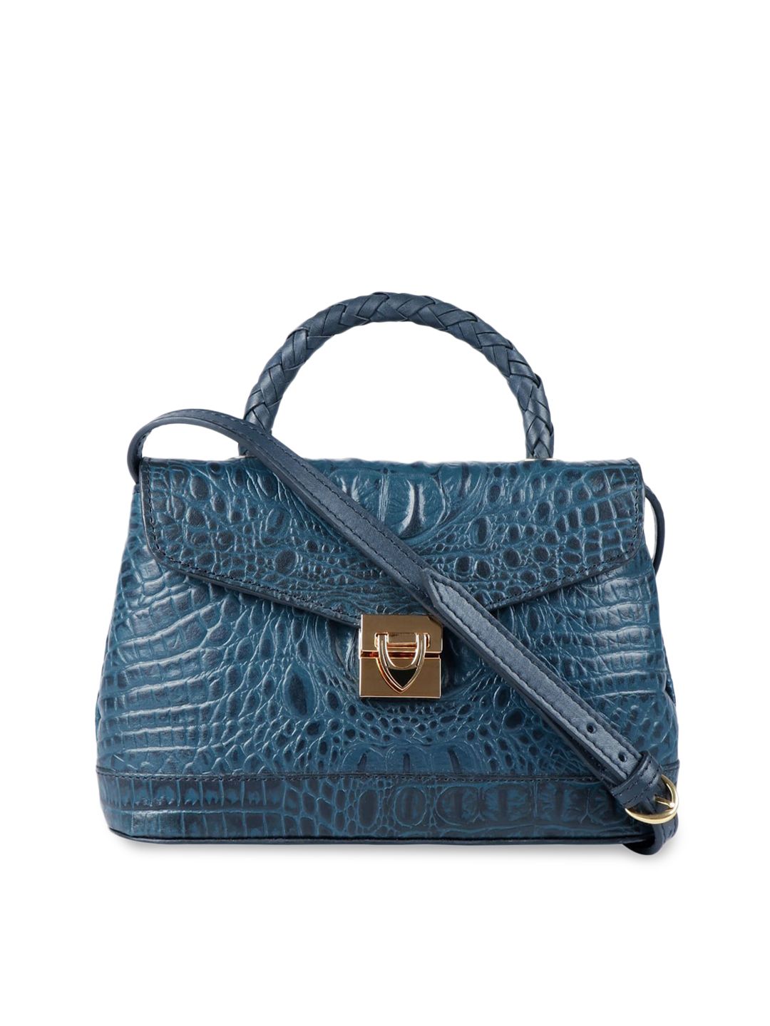 Hidesign Blue Textured Leather Shopper Handheld Bag Price in India