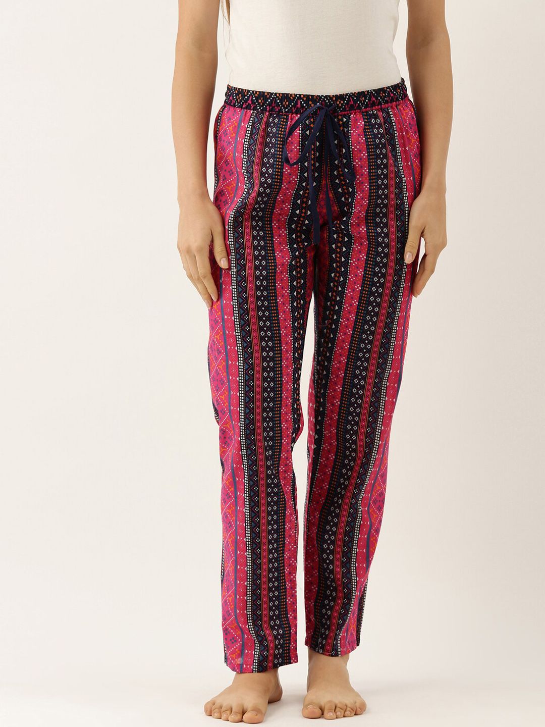 Bannos Swagger Women Blue & Pink Printed Pure Cotton Lounge Pants Price in India