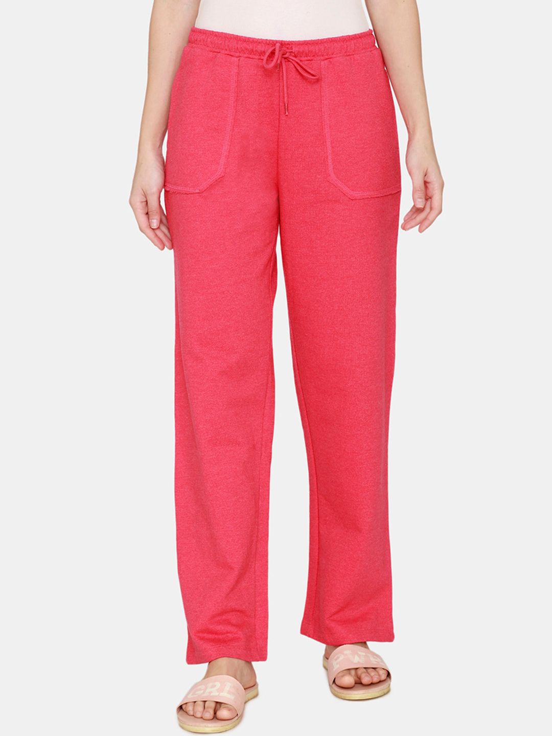 Zivame Women Pink Fleece Marl Knit Cotton Lounge Pants Price in India