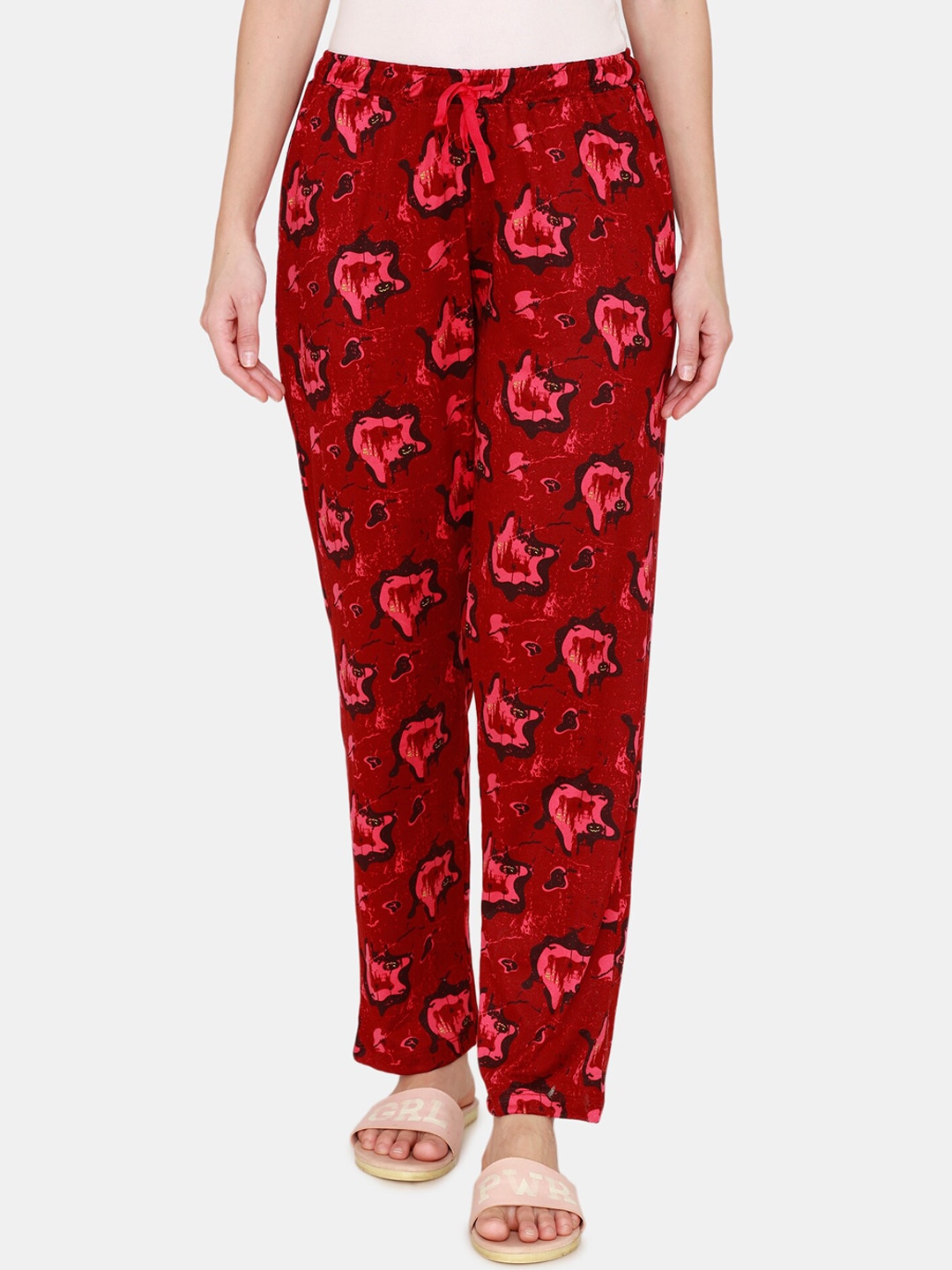 Zivame Women Red Halloween Printed Knitted Cotton Pyjamas Price in India