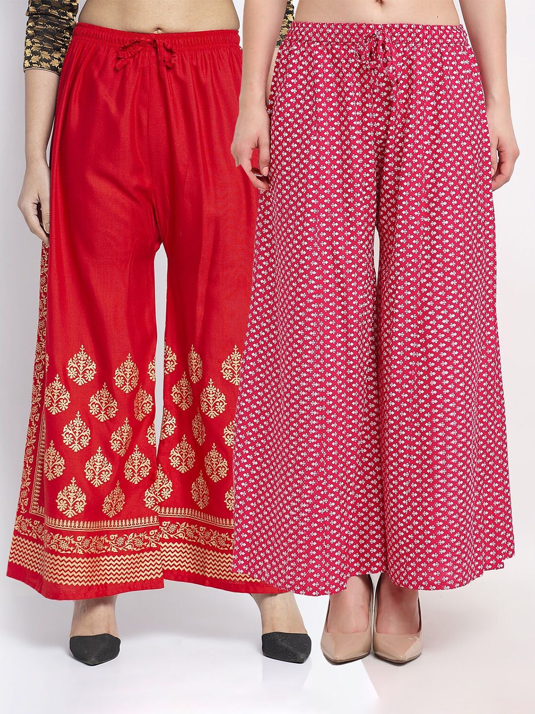 GRACIT Women Set of 2 Red & Pink Ethnic Motifs Printed Knitted Ethnic Palazzos Price in India