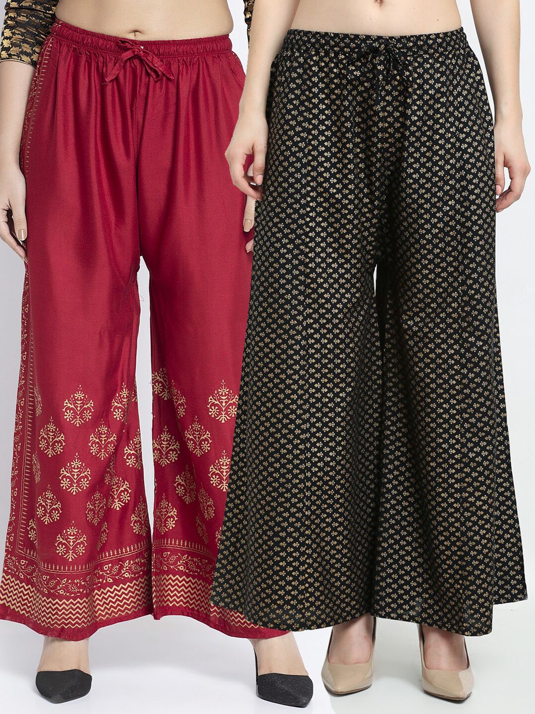 GRACIT Women Maroon & Black 2 Ethnic Motifs Block Printed Knitted Ethnic Palazzos Price in India