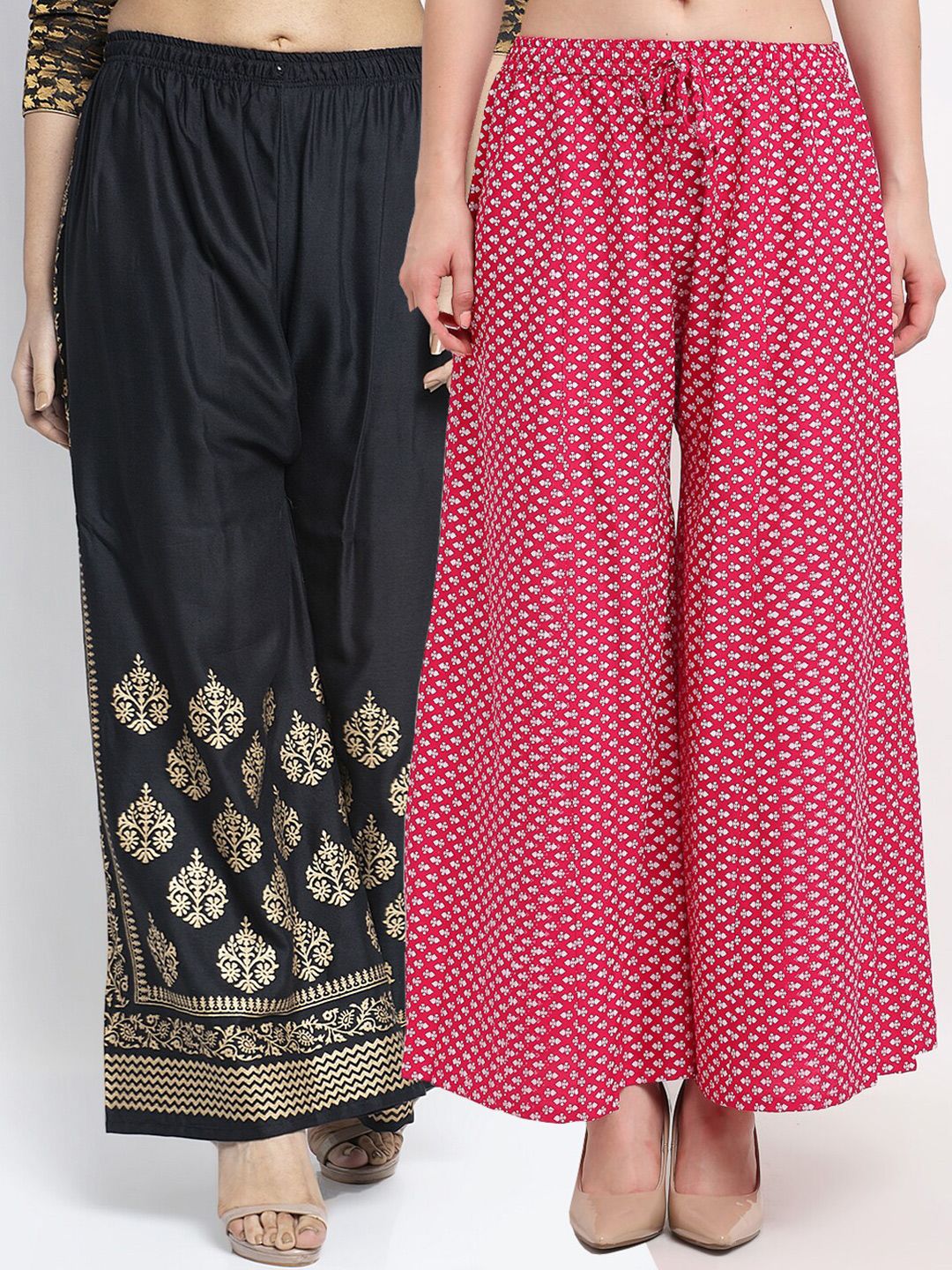 GRACIT Women Pack Of 2 Black & Pink Ethnic Motifs Printed Knitted Ethnic Palazzos Price in India