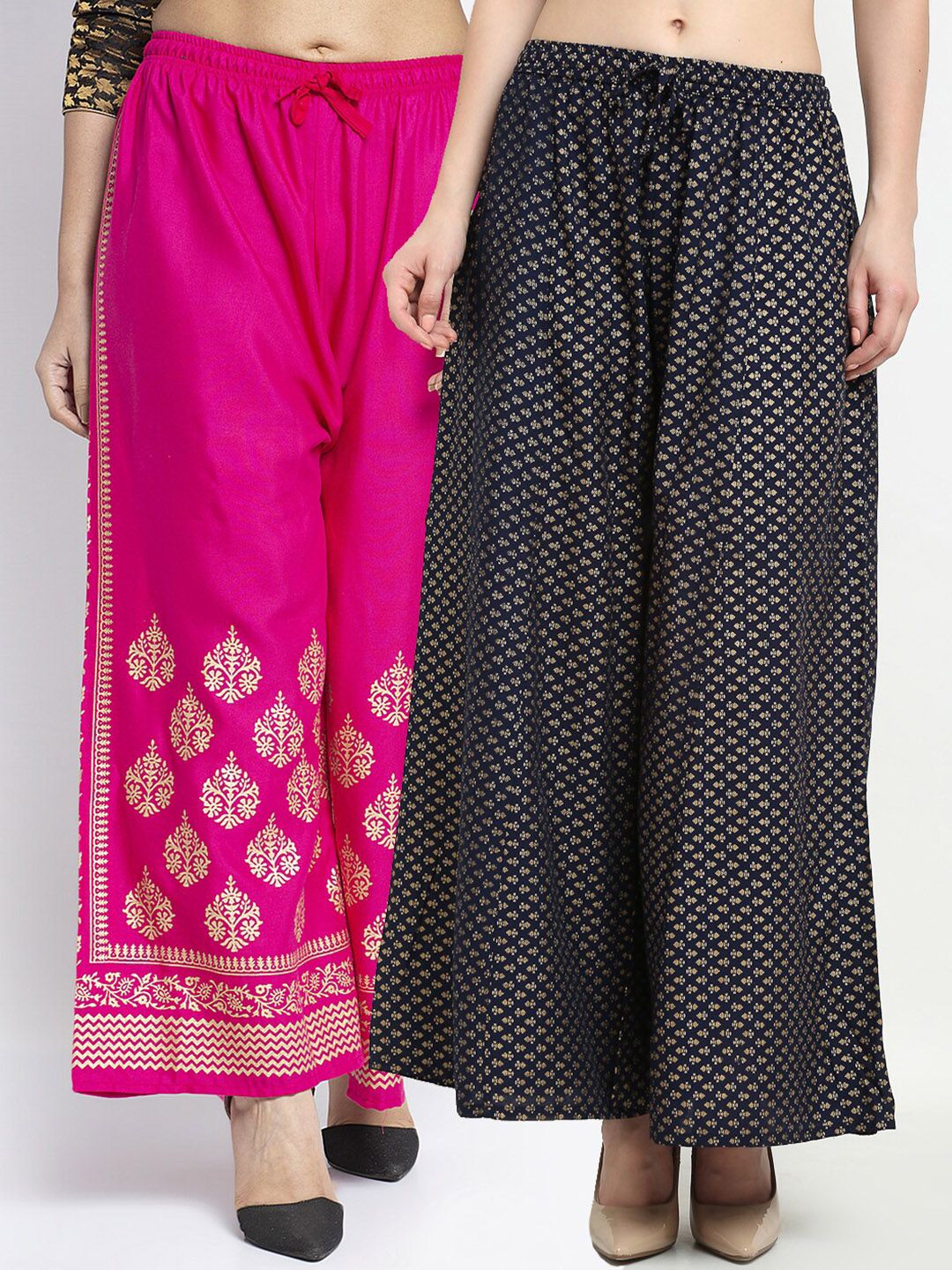 GRACIT Women Pack Of 2 Pink & Black Floral Printed Knitted Palazzos Price in India