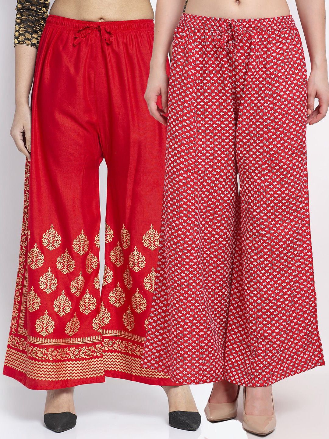 GRACIT Women Red 2 Ethnic Motifs Block Printed Knitted Ethnic Palazzos Price in India