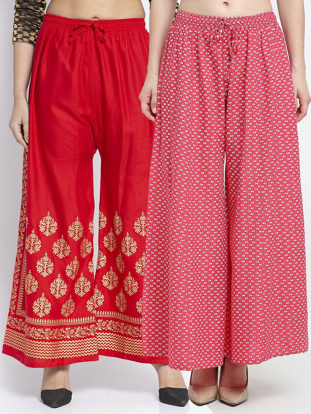 GRACIT Women Pack Of 2 Red & Pink Floral Printed Knitted Ethnic Palazzos Price in India