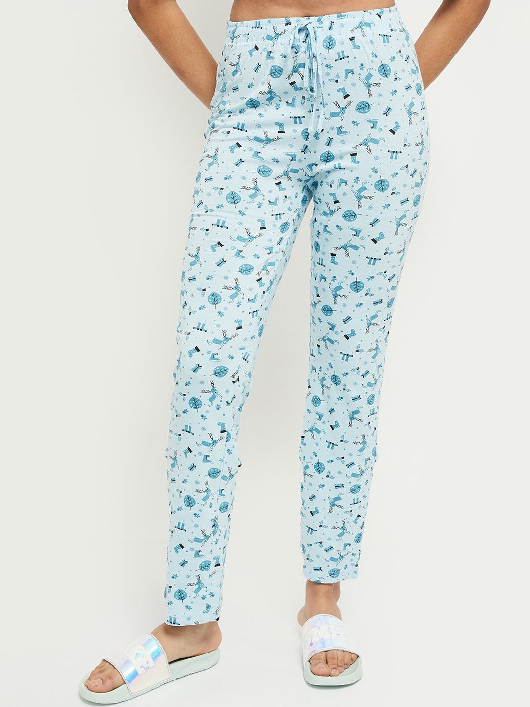 max Women Blue Printed Lounge Pants Price in India