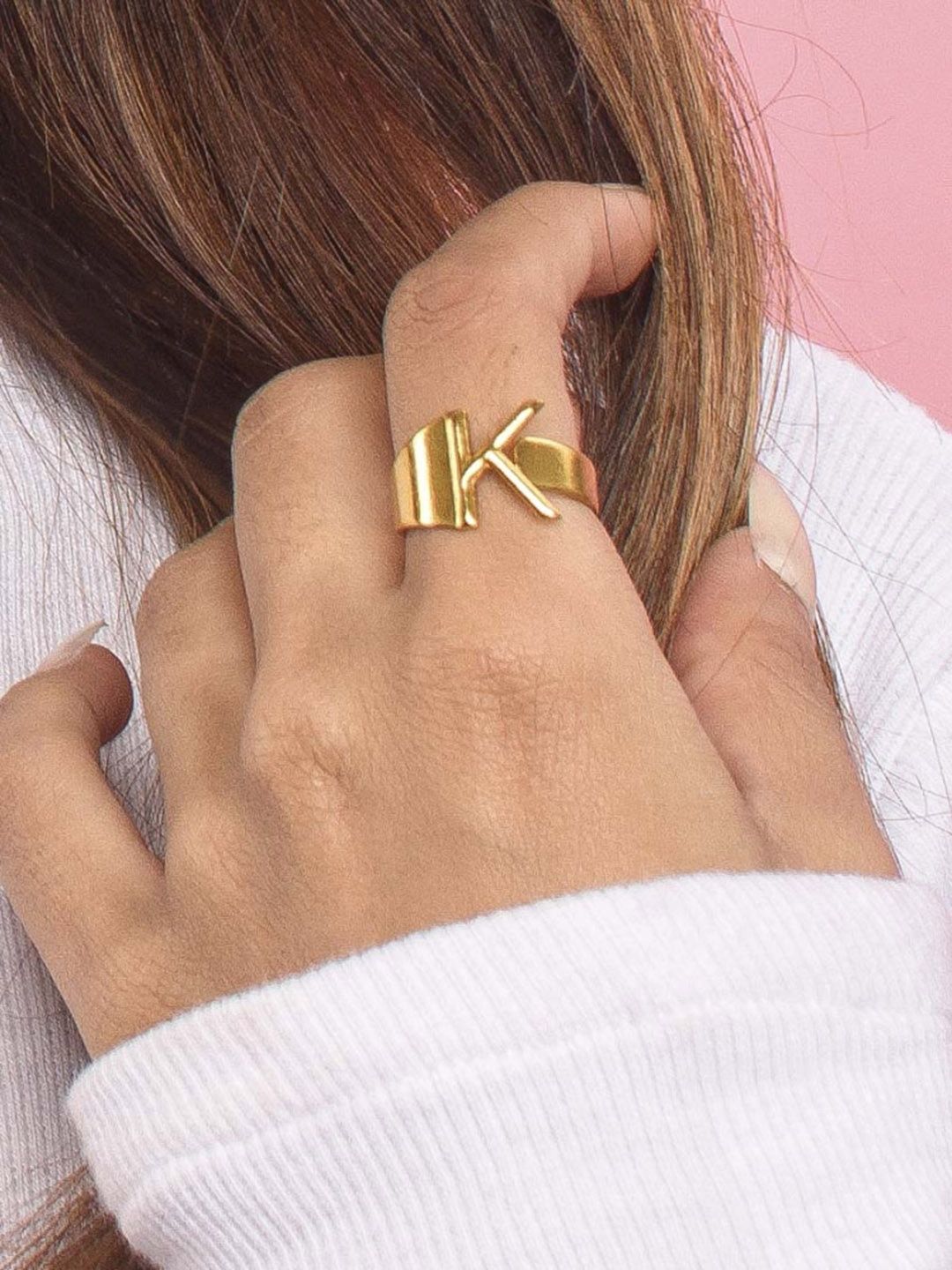 ToniQ Gold-Plated K Initial Finger Ring Price in India