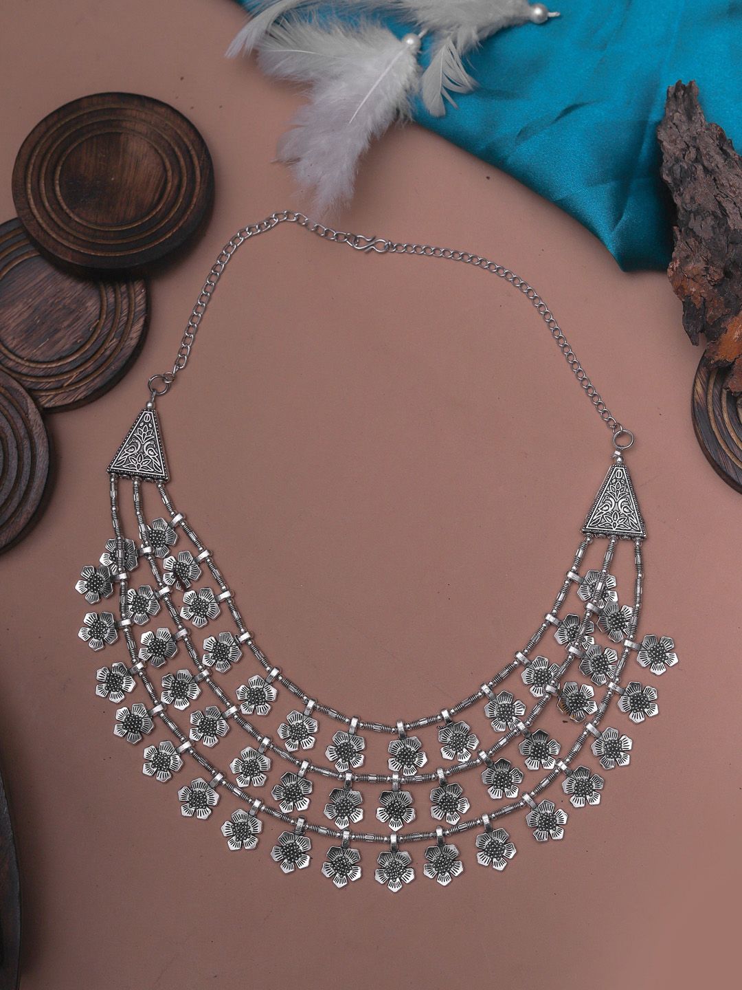 DIVA WALK Silver-Toned Silver-Plated Layered Necklace Price in India