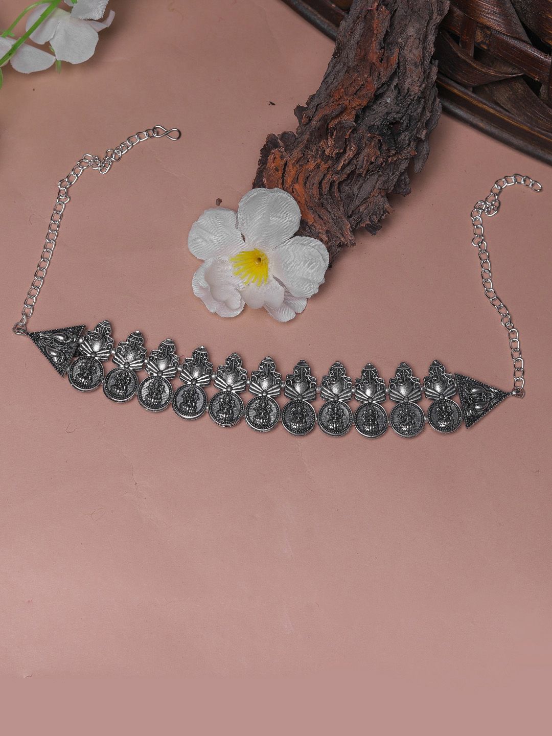 DIVA WALK Silver-Toned Silver-Plated Oxidised Necklace Price in India