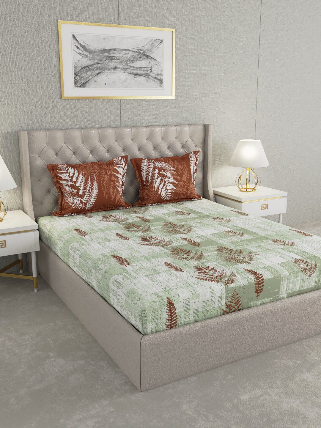 Raymond Home Green & Brown 140 TC Queen Bedsheet with 2 Pillow Covers Price in India