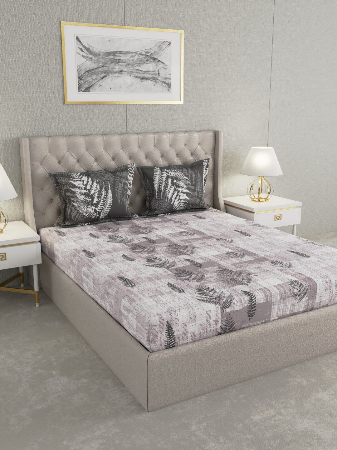 Raymond Home Grey Floral Printed 140 TC Cotton Queen Bedsheet with 2 Pillow Covers Price in India