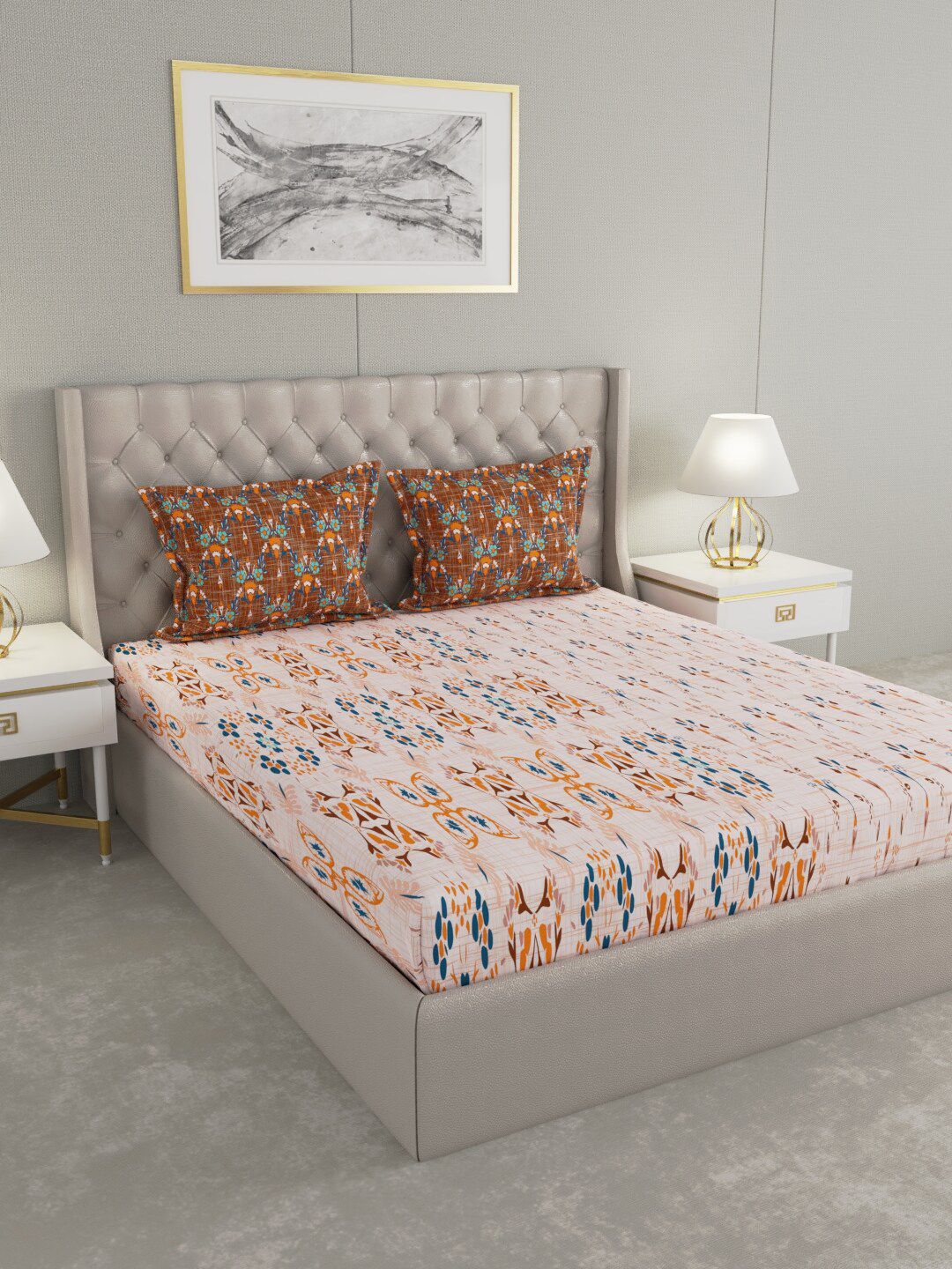 Raymond Home Peach Double Bedsheet With 2 Pillow Covers 140 TC Cotton Price in India