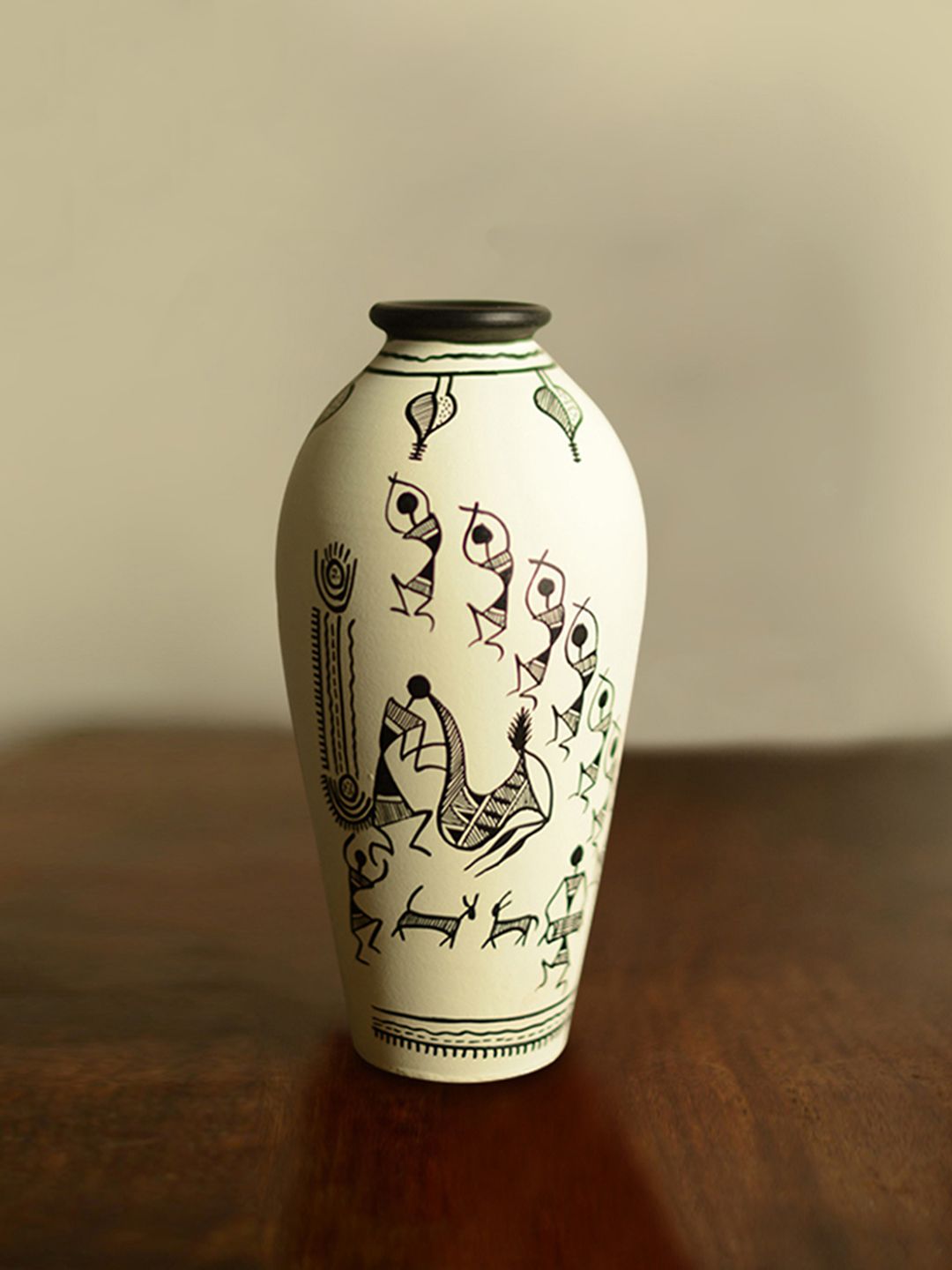 ExclusiveLane White Hand-Painted Warli Terracotta Vase Price in India