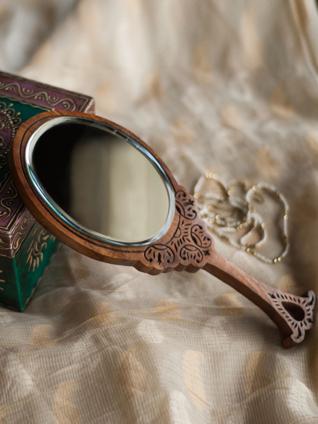 ExclusiveLane Brown Sheesham Wooden Handcrafted Handheld Mirror Price in India