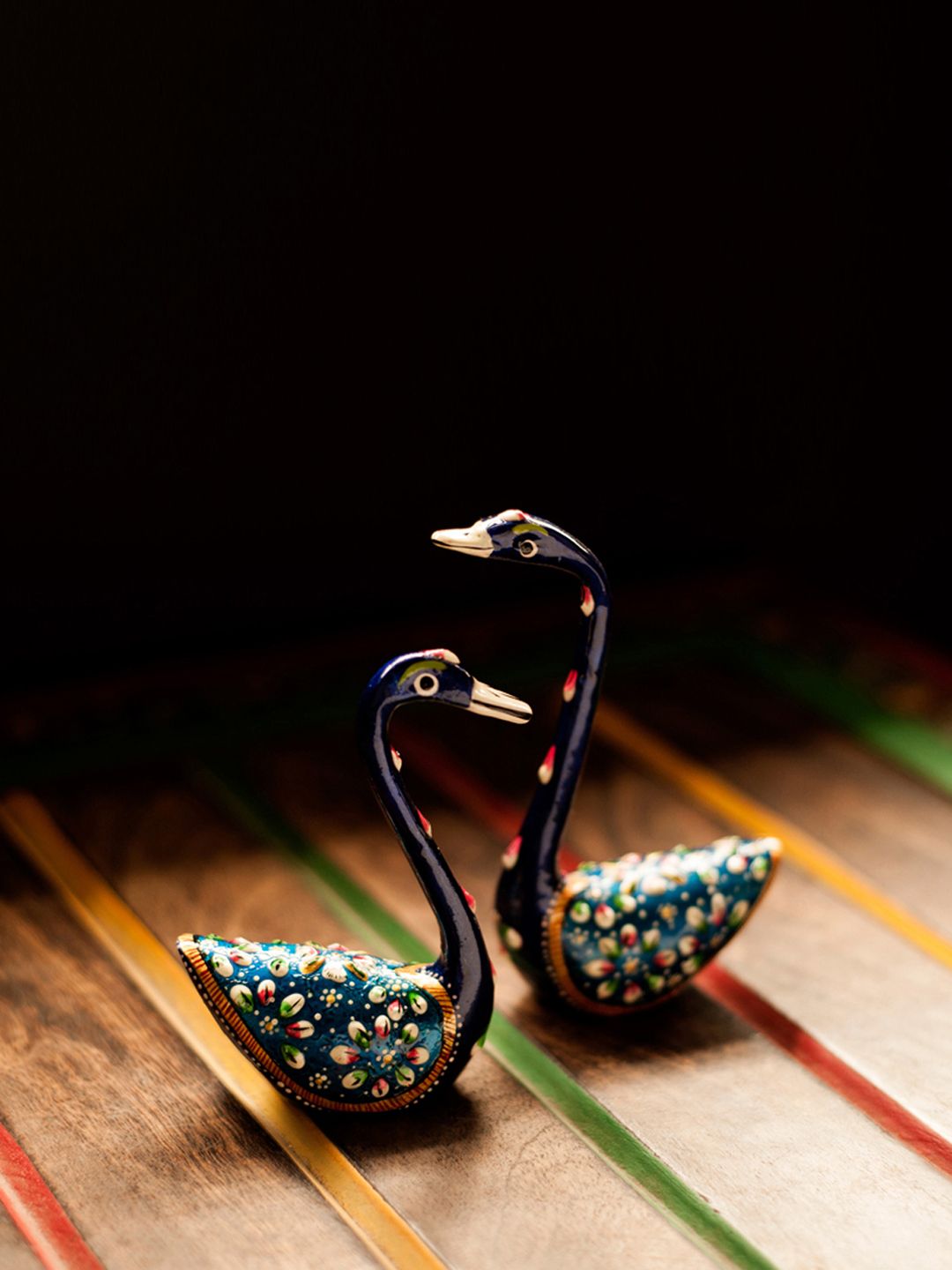 ExclusiveLane Set of 2 Blue Hand-Enameled Swan-Shaped Metal Small Miniature Showpieces Price in India