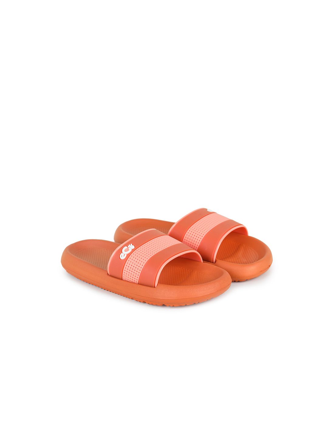 e-GO Women Orange & Pink Striped Rubber Sliders Price in India