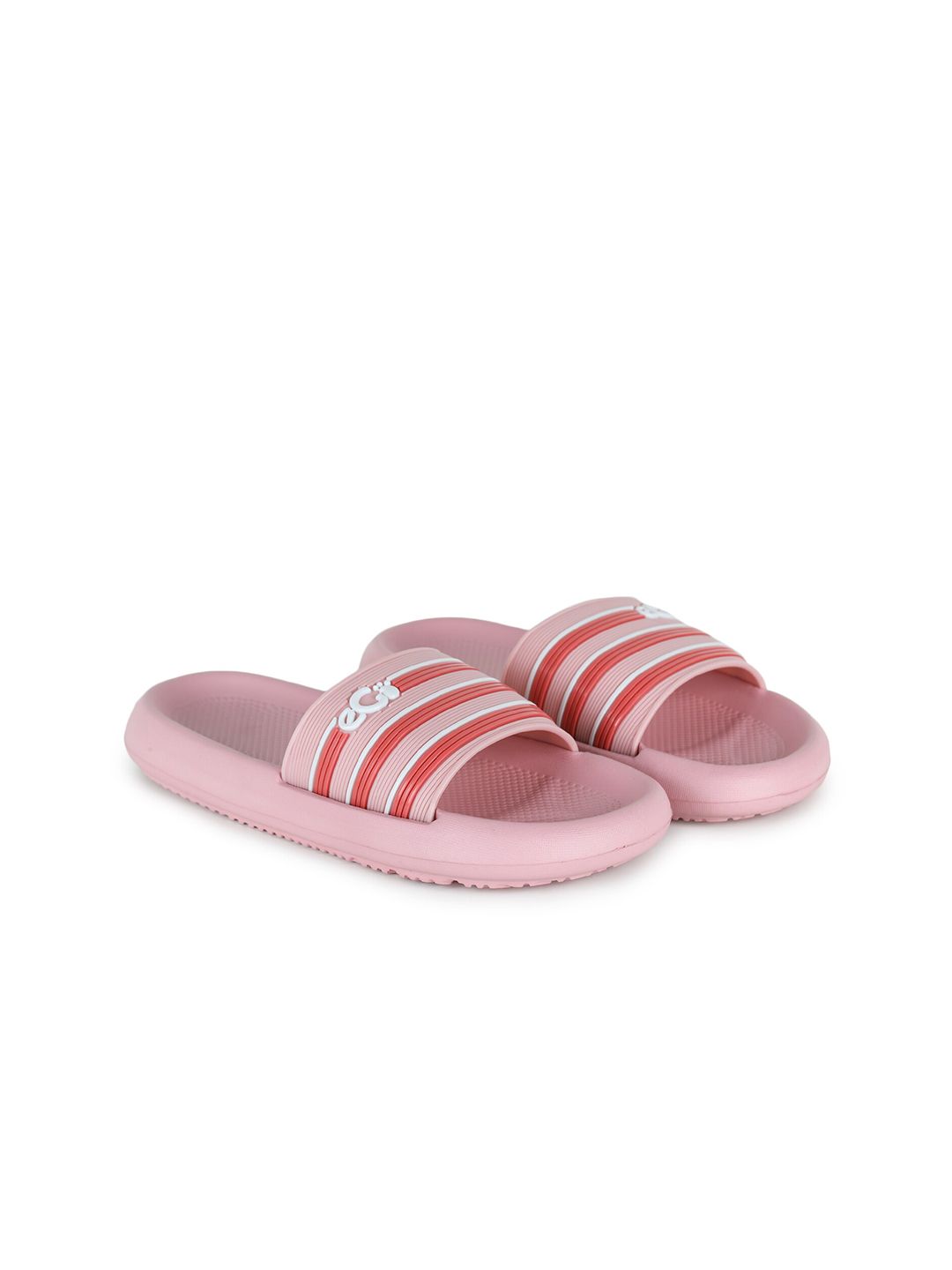 e-GO Women Pink & Red Striped Rubber Sliders Price in India