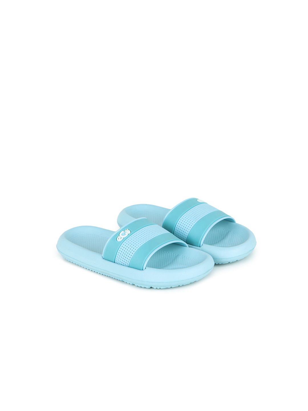 e-GO Women Turquoise Blue Striped Rubber Sliders Price in India