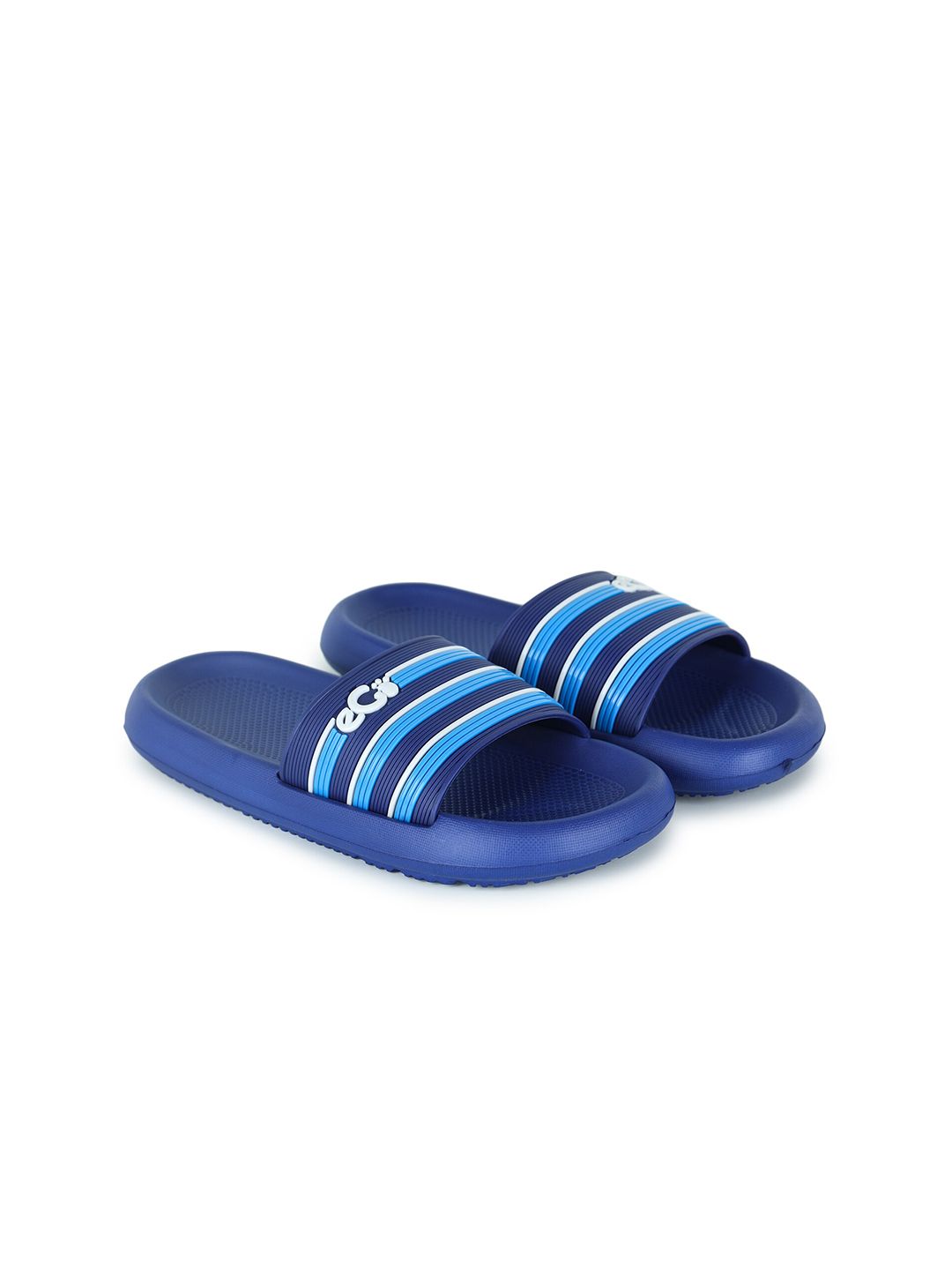 e-GO Women Navy Blue Striped Rubber Sliders Price in India