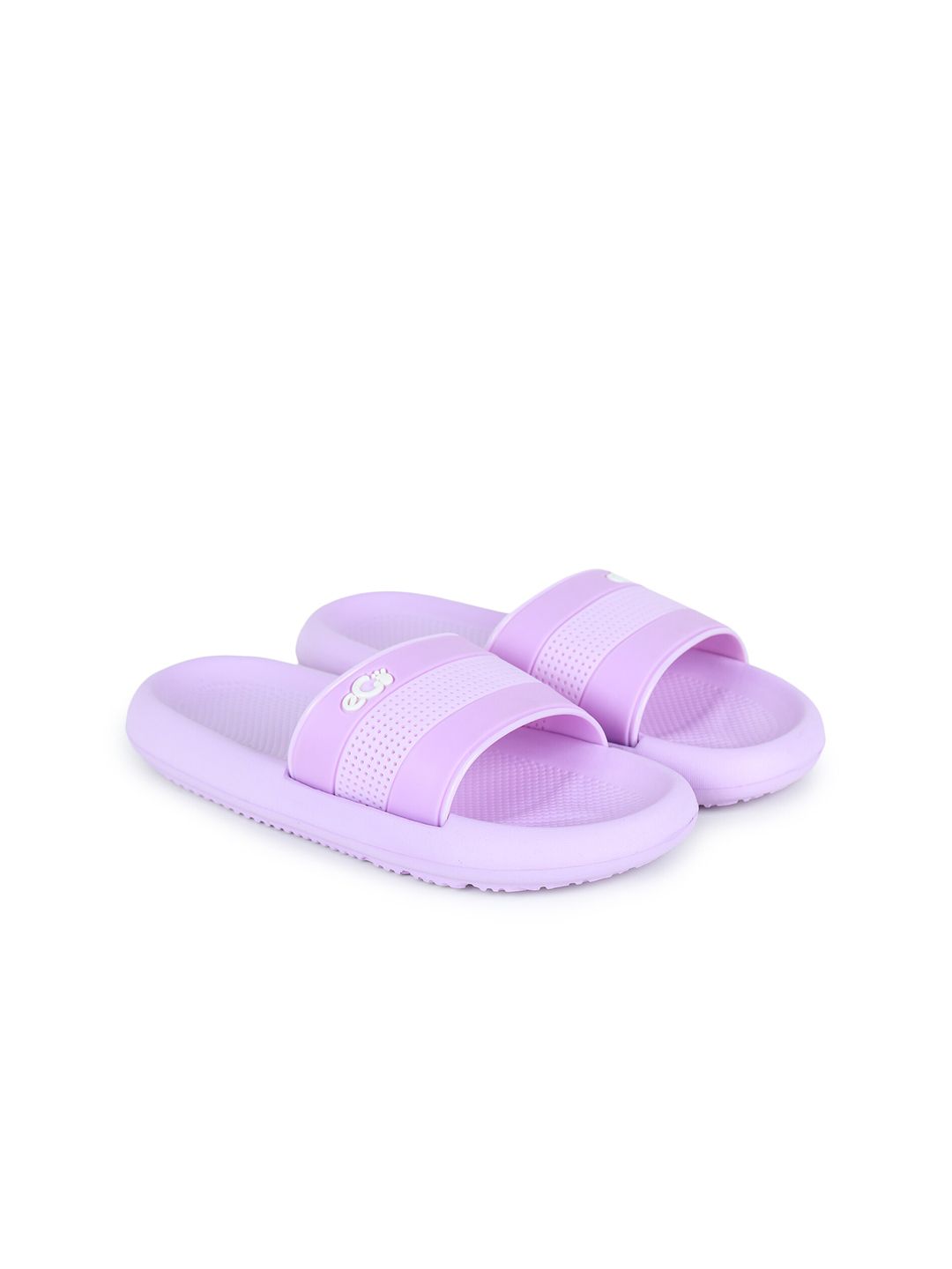 e-GO Women Purple & White Colourblocked Rubber Sliders Price in India