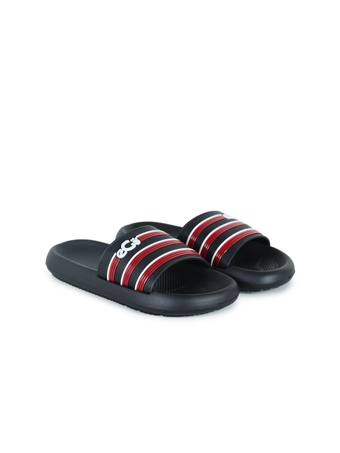 e-GO Women Black & Red Striped Sliders Price in India