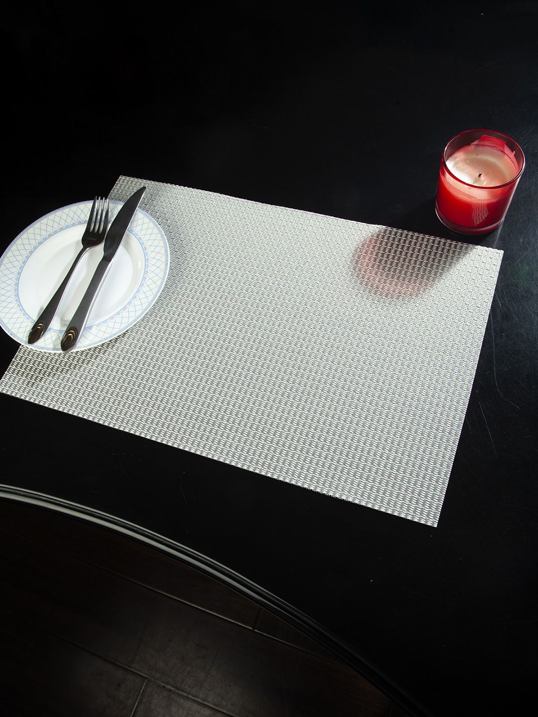OBSESSIONS Set Of 6 Grey & White Checked Rectangular Table Placemats Price in India
