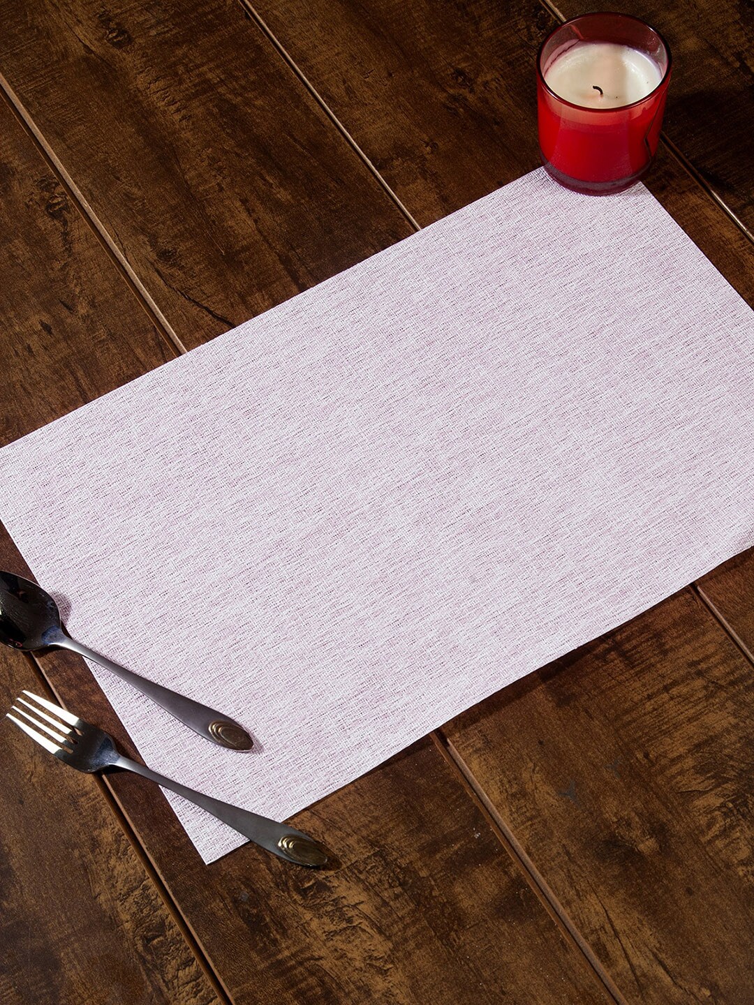 OBSESSIONS Set Of 6 Pink & White Solid Rectangular Table Placemats Price in India