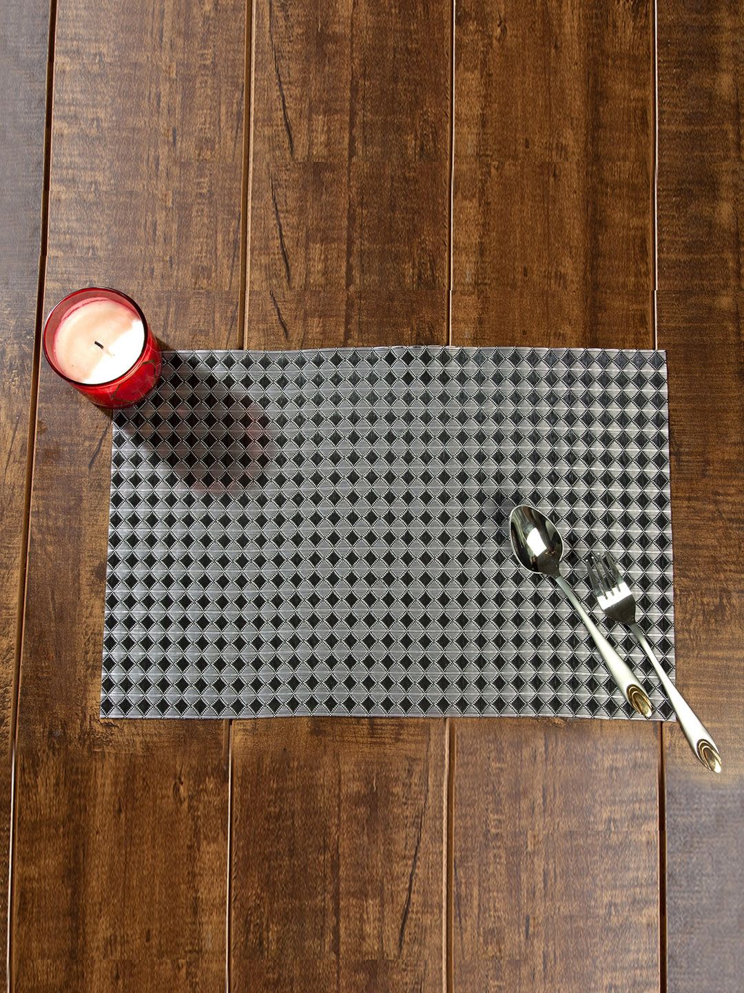 OBSESSIONS Set of 6 Black & Taupe Geometric Patterned Table Placemats Price in India