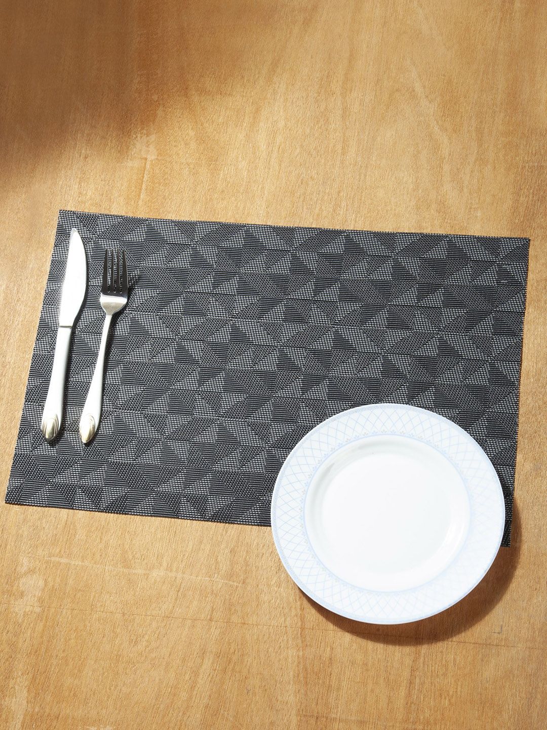 OBSESSIONS Set of 6 Black & Grey Geometric Patterned Table Placemats Price in India