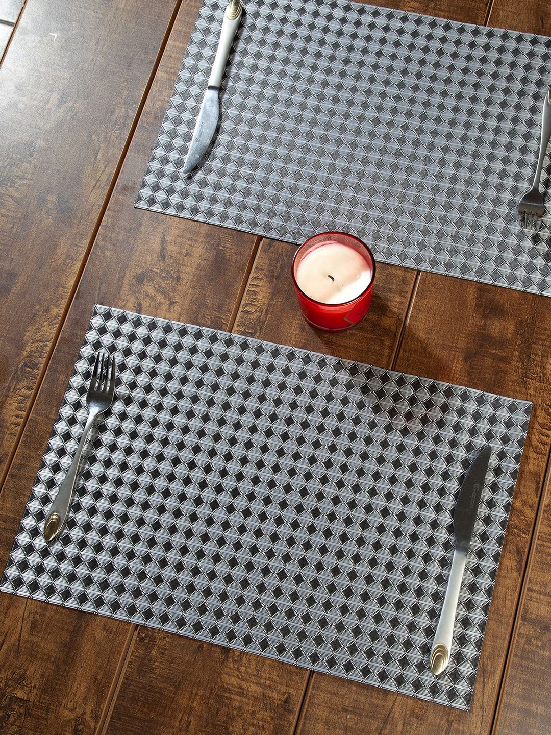 OBSESSIONS Set Of 6 Black & Grey Woven-Design Rectangular Table Placemats Price in India