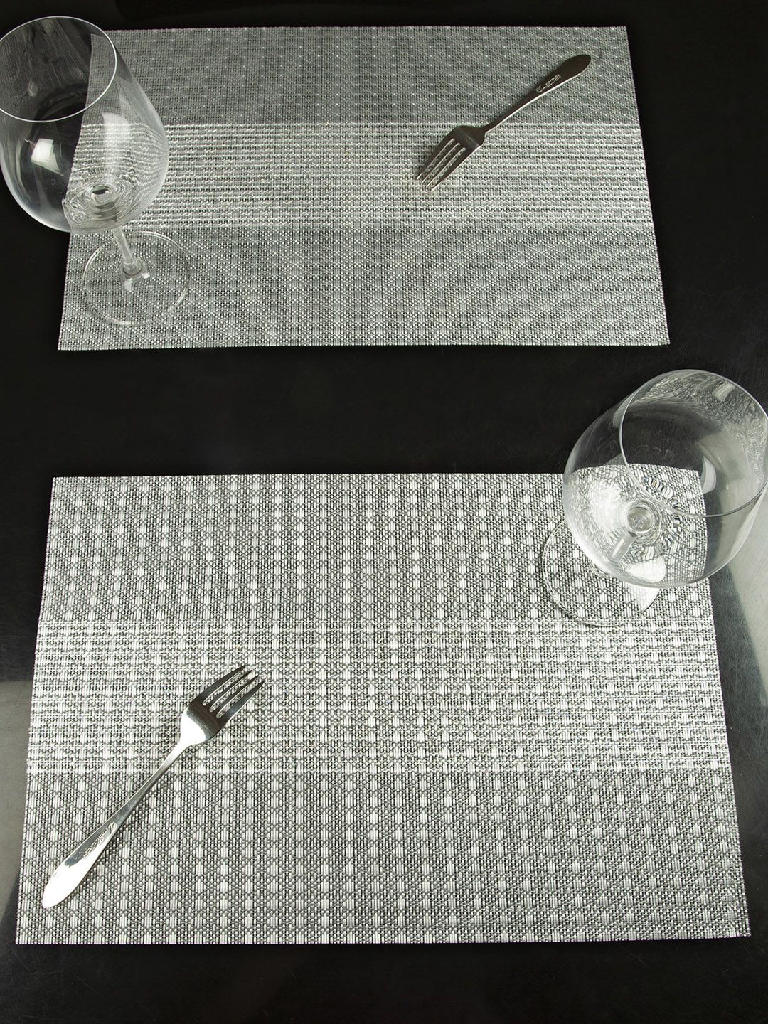OBSESSIONS Set Of 6 Grey & White Woven-Design Rectangular Table Placemats Price in India
