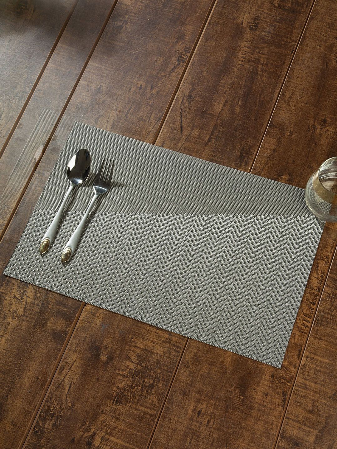 OBSESSIONS Set Of 6 Grey Woven-Design Rectangular Table Placemats Price in India