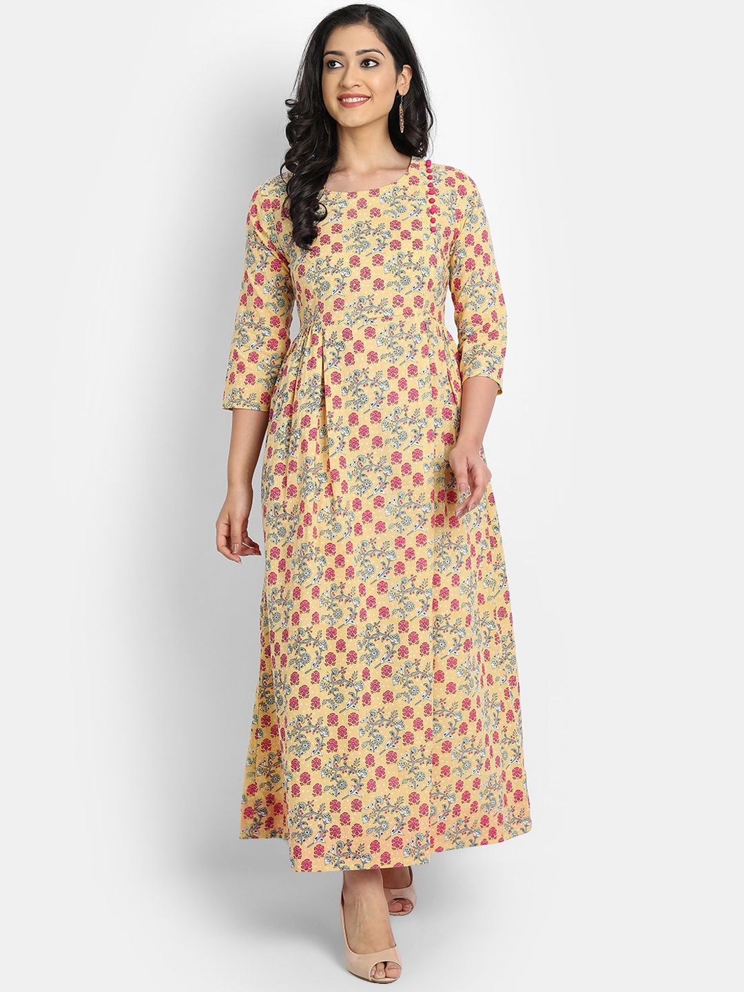 SUTI Yellow Floral Printed Maxi Dress Price in India