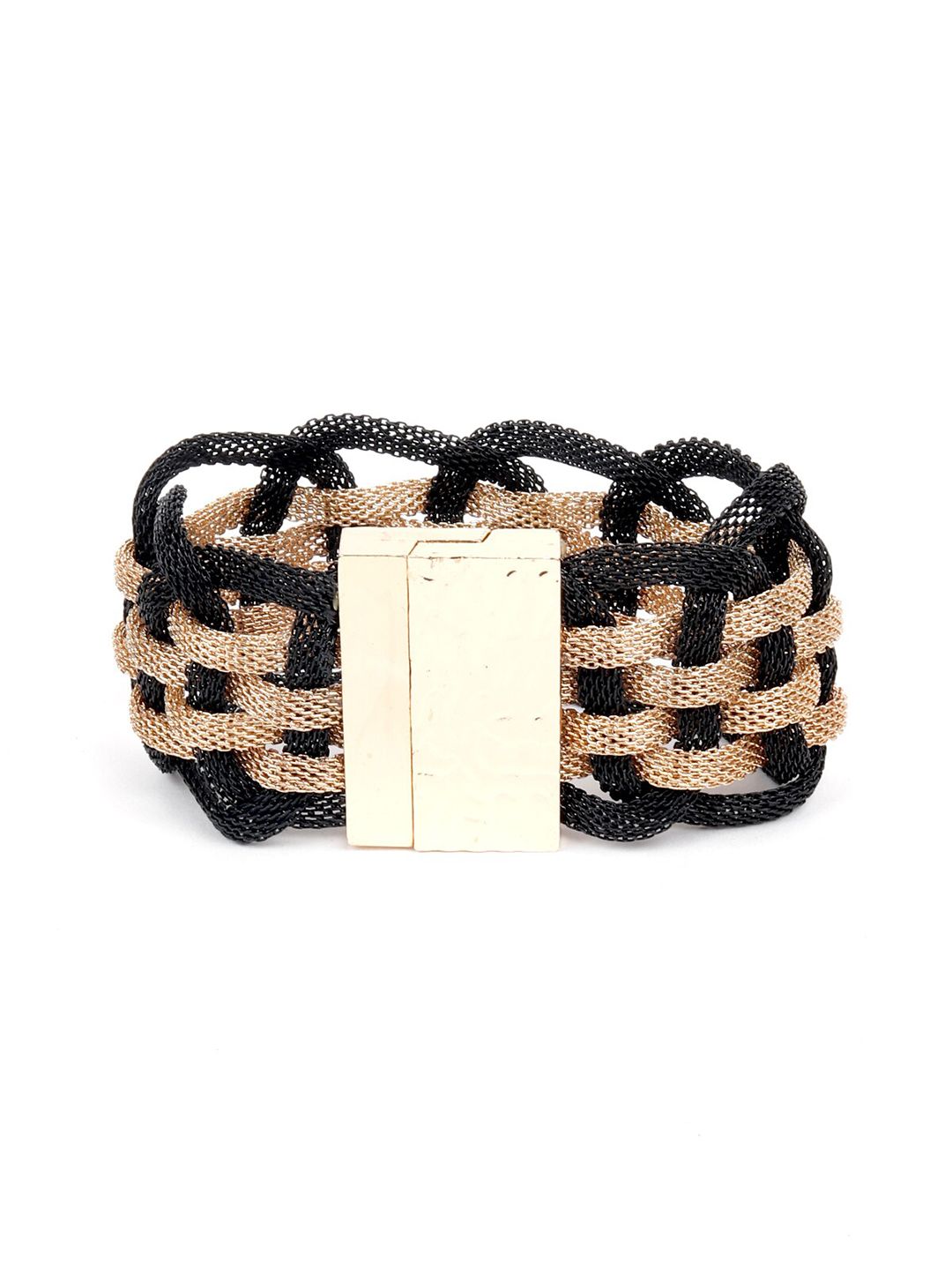 ODETTE Women Beige & Black Leather Gold-Plated Cuff Bracelet Price in India