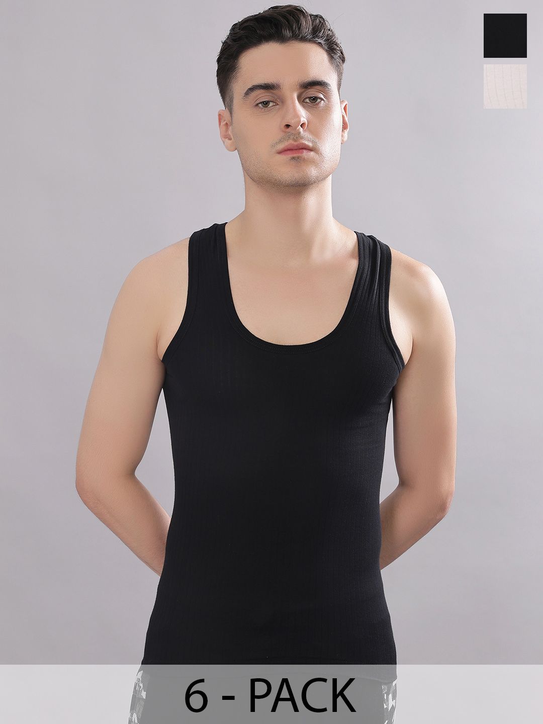 Dollar Bigboss Men Solid Pack of 6 Cotton Magic Rib Regular Fit Casual Vest