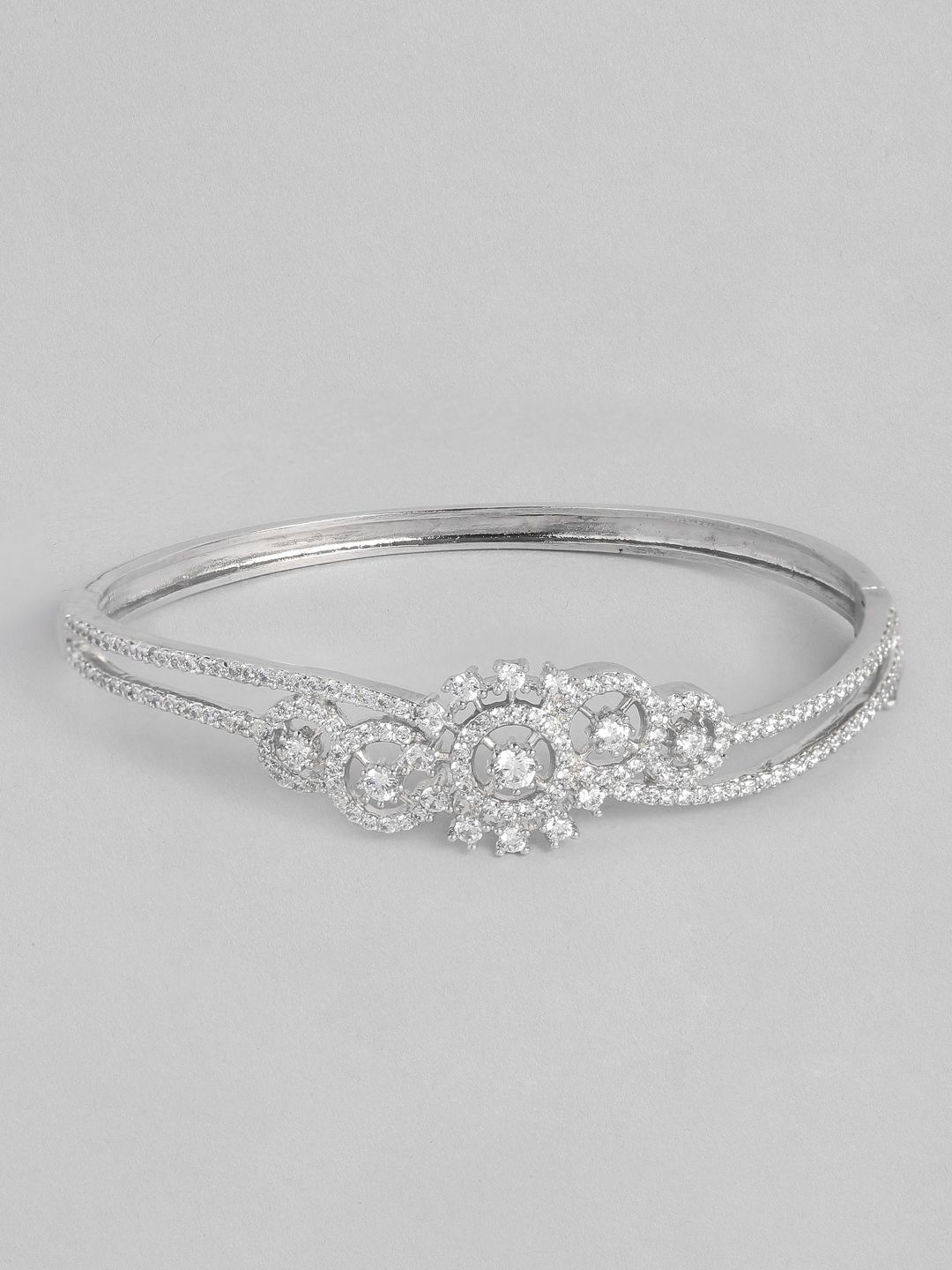 Peora Women White Silver-Plated American Diamond Handcrafted Bangle-Style Bracelet Price in India