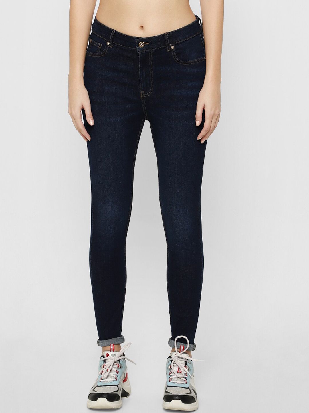 ONLY Women Navy Blue Skinny Fit High-Rise Light Fade Cotton Jeans Price in India