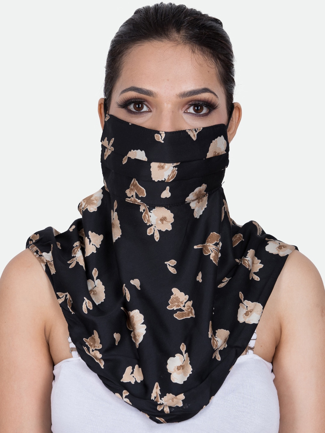 CENWELL Women Black & Beige Printed 6-Ply Reusable Outdoor Cloth Scarf Masks Price in India