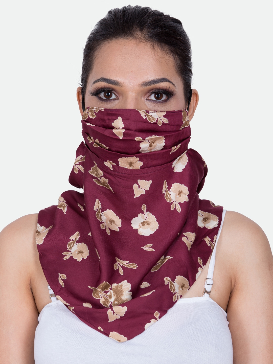 CENWELL Women Maroon & Beige Printed 6-Ply Reusable Outdoor Cloth Scarf Masks Price in India