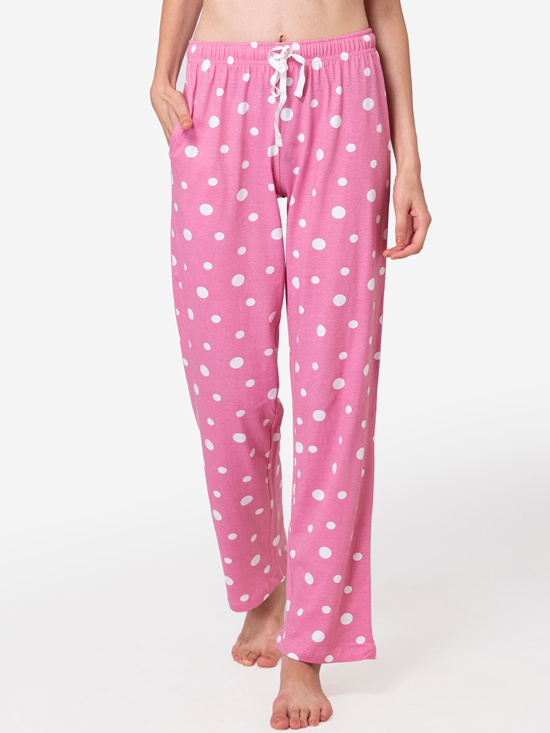 Lounge Dreams Woman Pink Polka Dot Cotton Pyjamas Price in India
