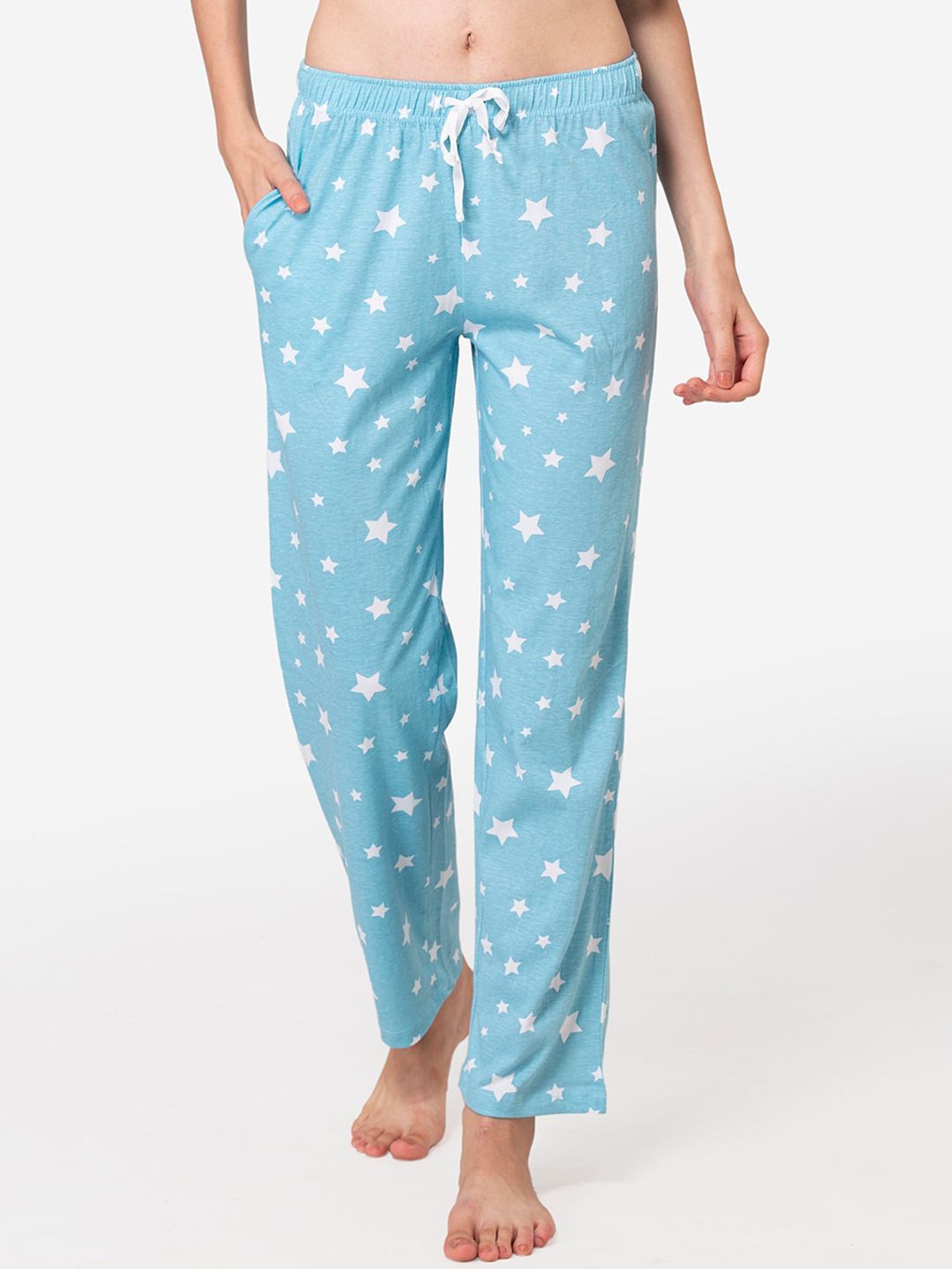 Lounge Dreams Blue Printed Cotton Pyjamas Price in India
