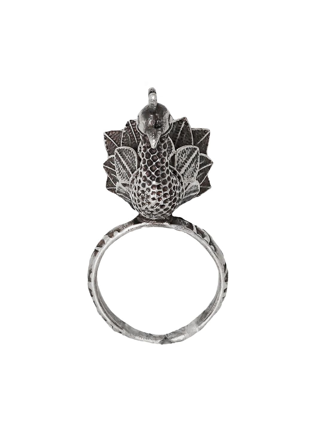 TEEJH Sukriti Antique Silver Oxidized Peacock Finger Ring Price in India