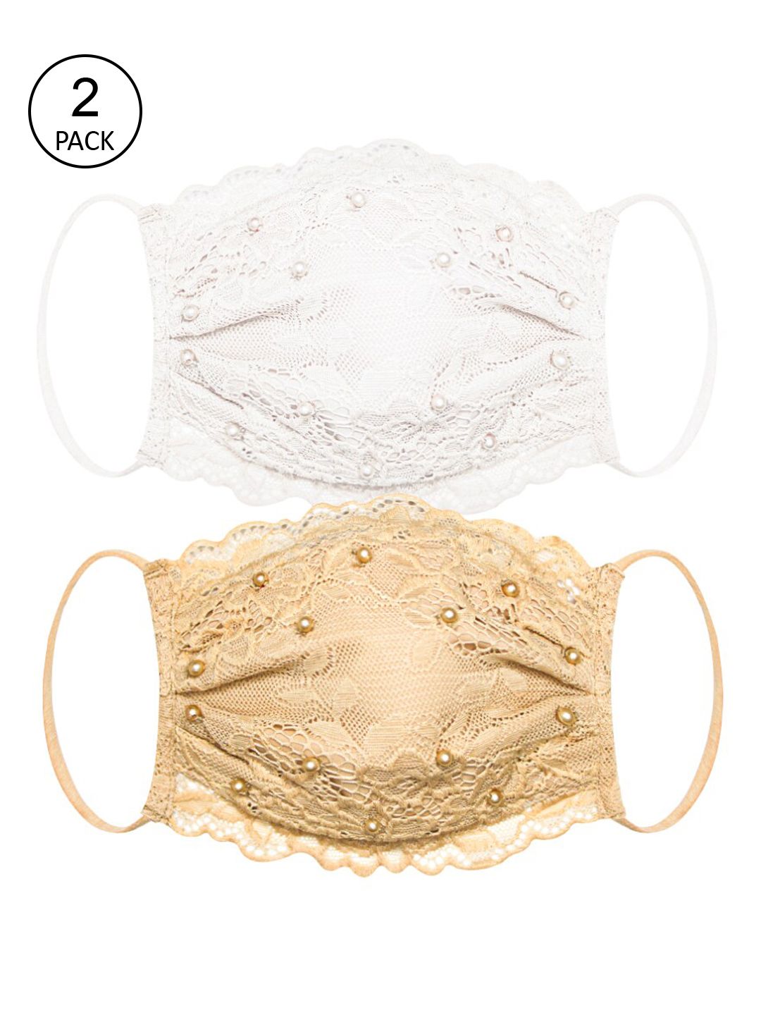 Daffodils GIRLS WEAR Girls Pack Of 2 Solid 4-Ply Reusable Lace Cloth Masks Price in India