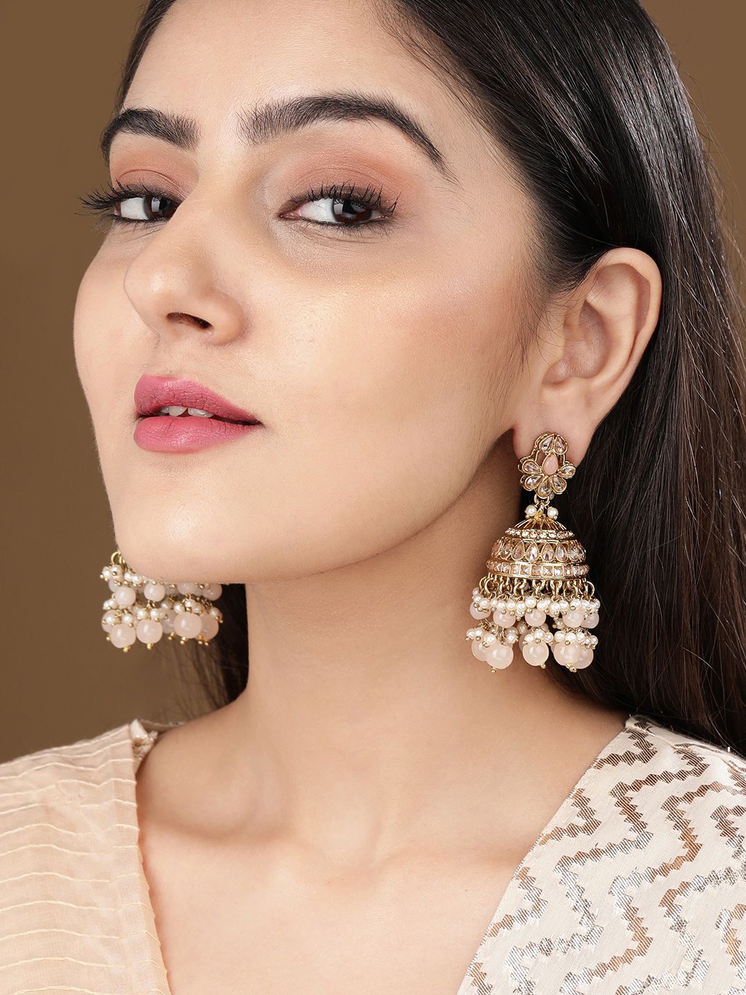 Rubans Gold-Toned Pearls Beaded Dome Shaped Traditional Jhumkas Earrings Price in India